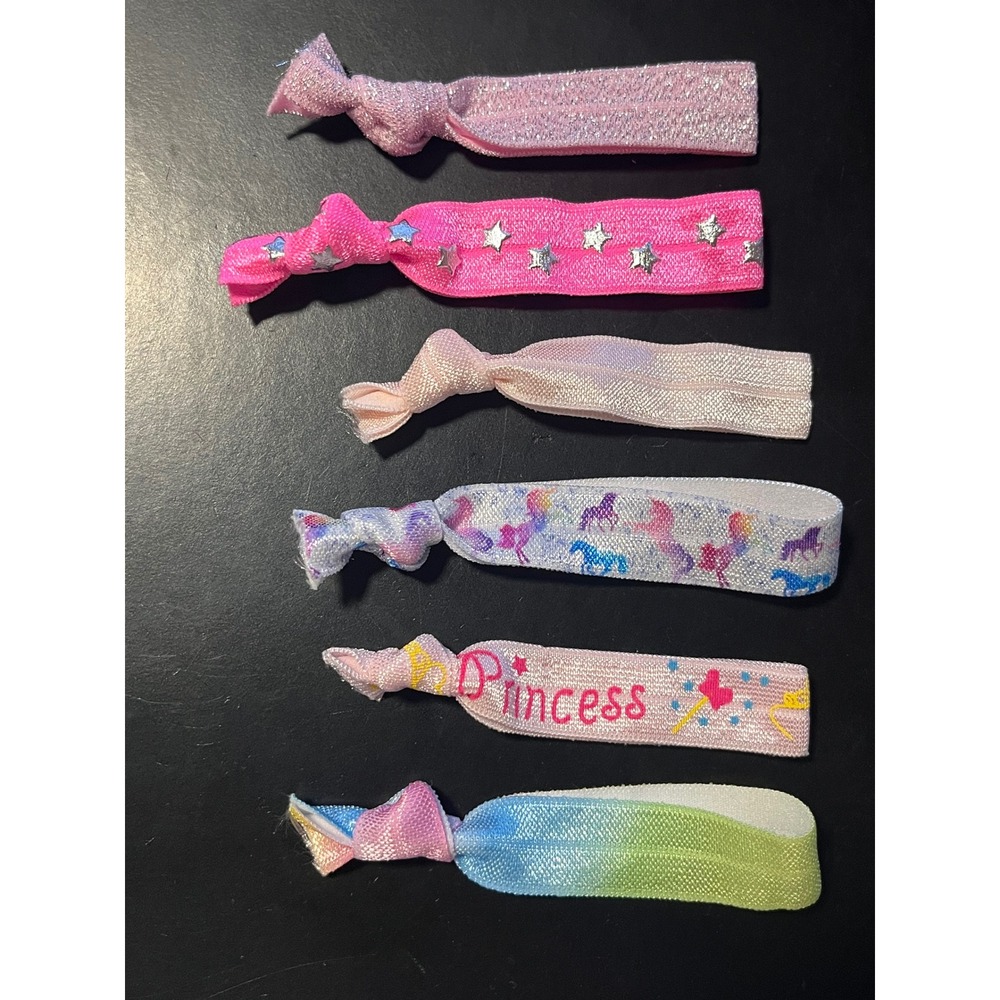 Kids Hair Ties Elastics Ponytail Holders Princess Unicorn Stars Rainbow Glitter